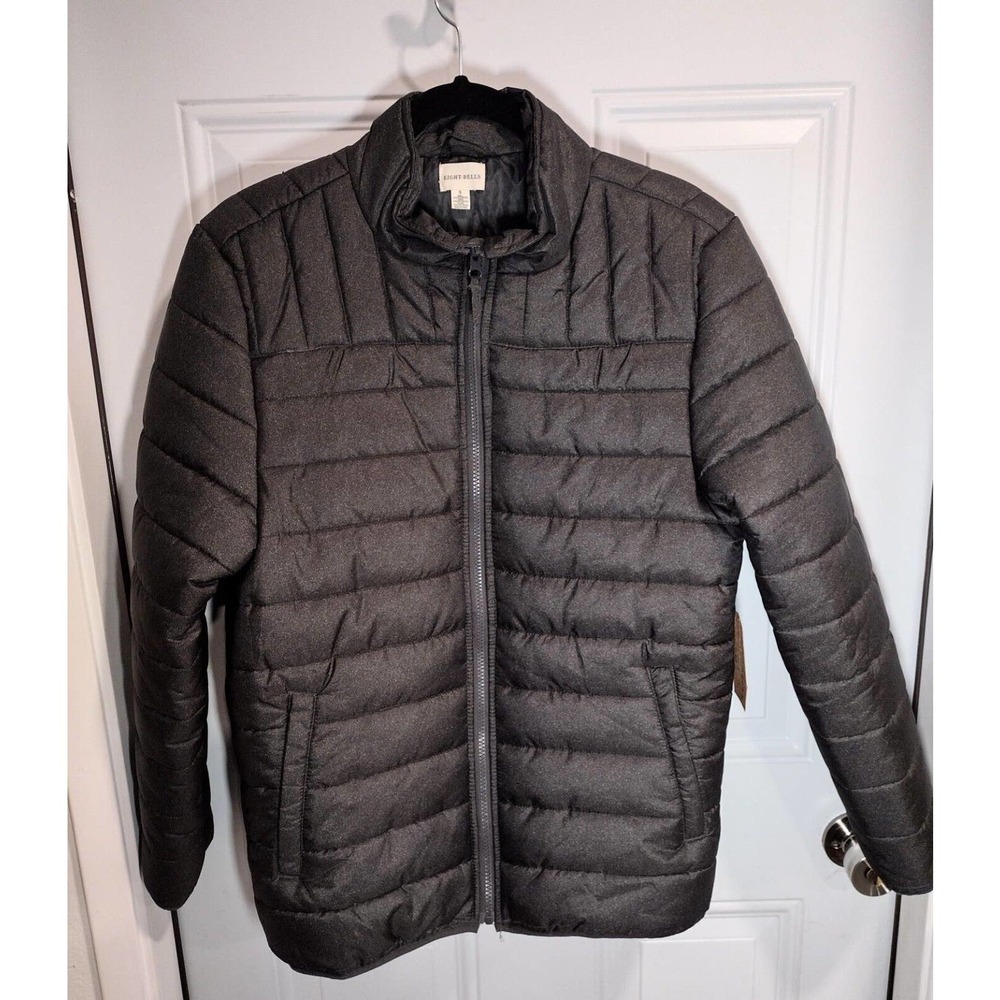 Eight Bells Men's Full Zip Puffer Jacket Front Pockets Insulated Gray Unisex Sm